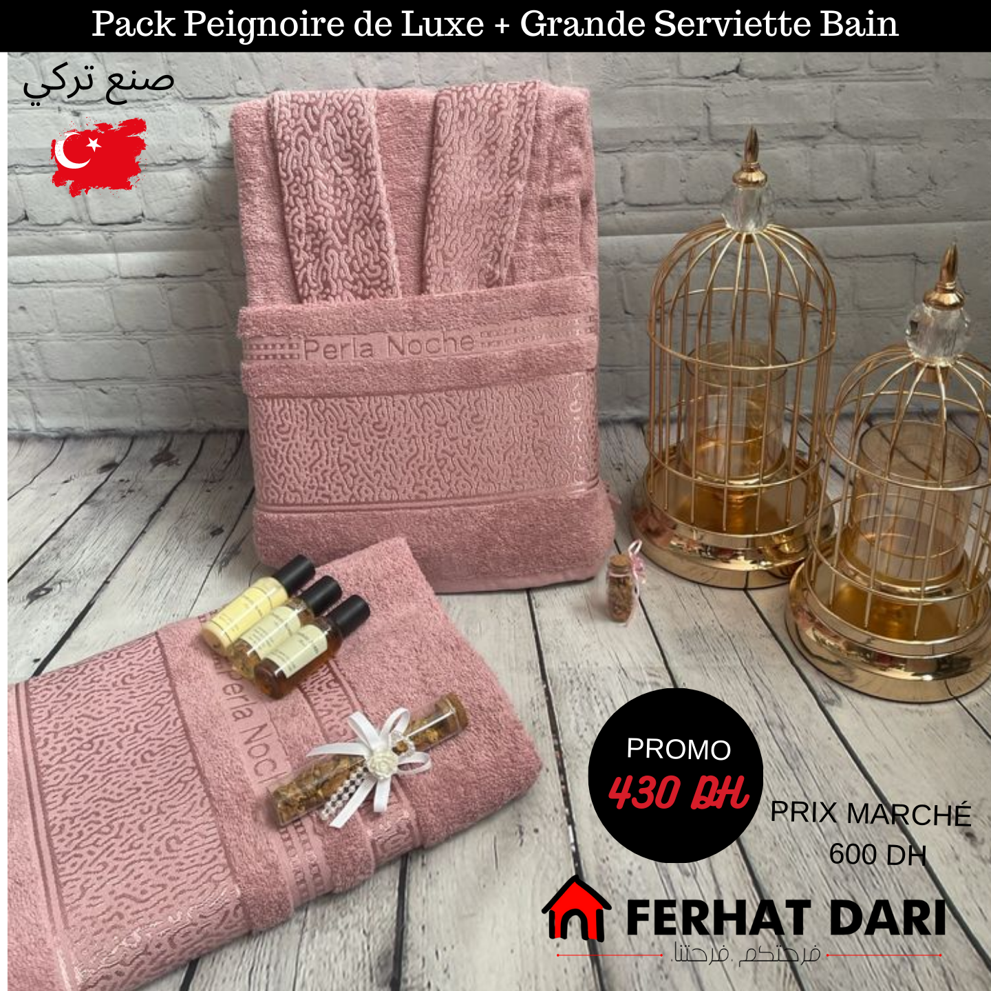 Pack PEIGNOIR et SERVIETTE DE BAIN PERLA NOCHE