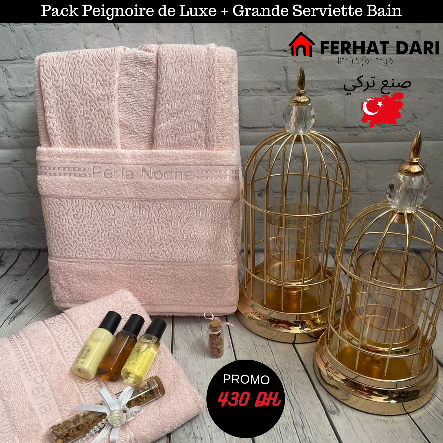 Pack PEIGNOIR et SERVIETTE DE BAIN PERLA NOCHE