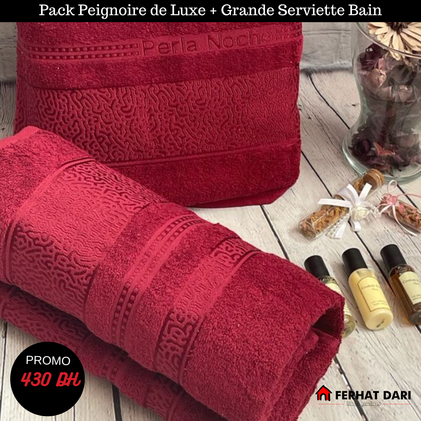 Pack PEIGNOIR et SERVIETTE DE BAIN PERLA NOCHE