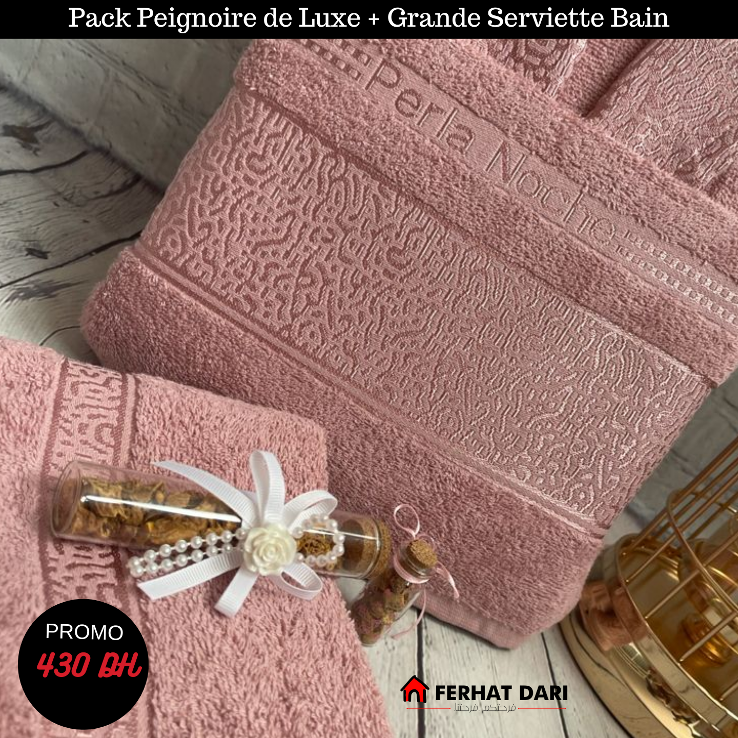 Pack PEIGNOIR et SERVIETTE DE BAIN PERLA NOCHE